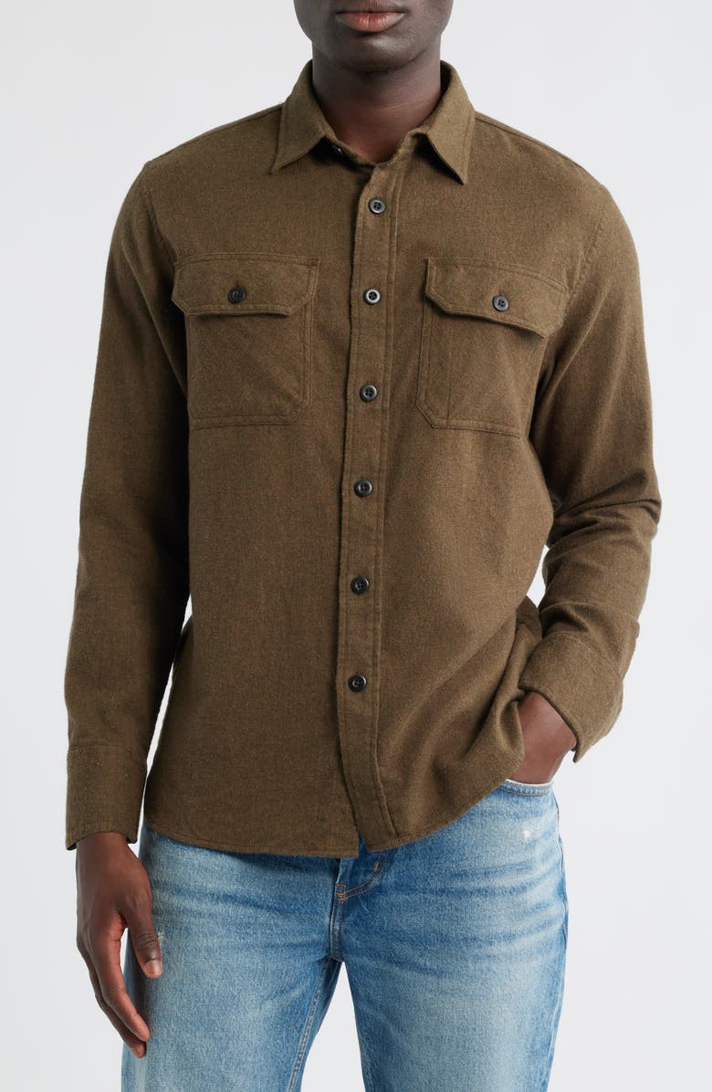 Pendleton Burnside Solid Flannel Button-Up Shirt, Main, color, Forest Green Heather