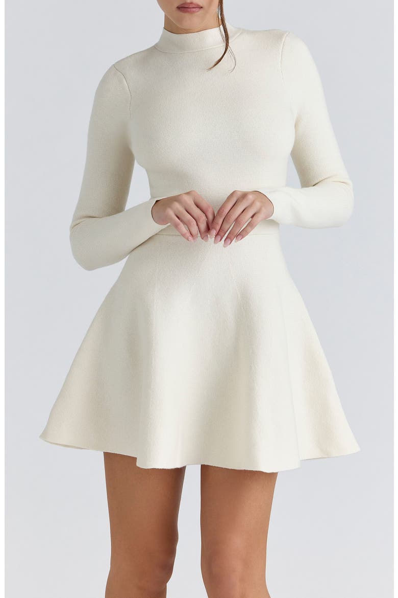 Bonnie Long Sleeve Merino Wool Blend Cocktail Dress, Alternate, color, CREAM