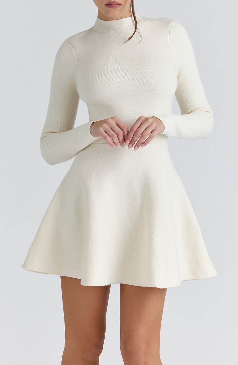 HOUSE OF CB Bonnie Long Sleeve Merino Wool Blend Cocktail Dress, Alternate, color, Cream