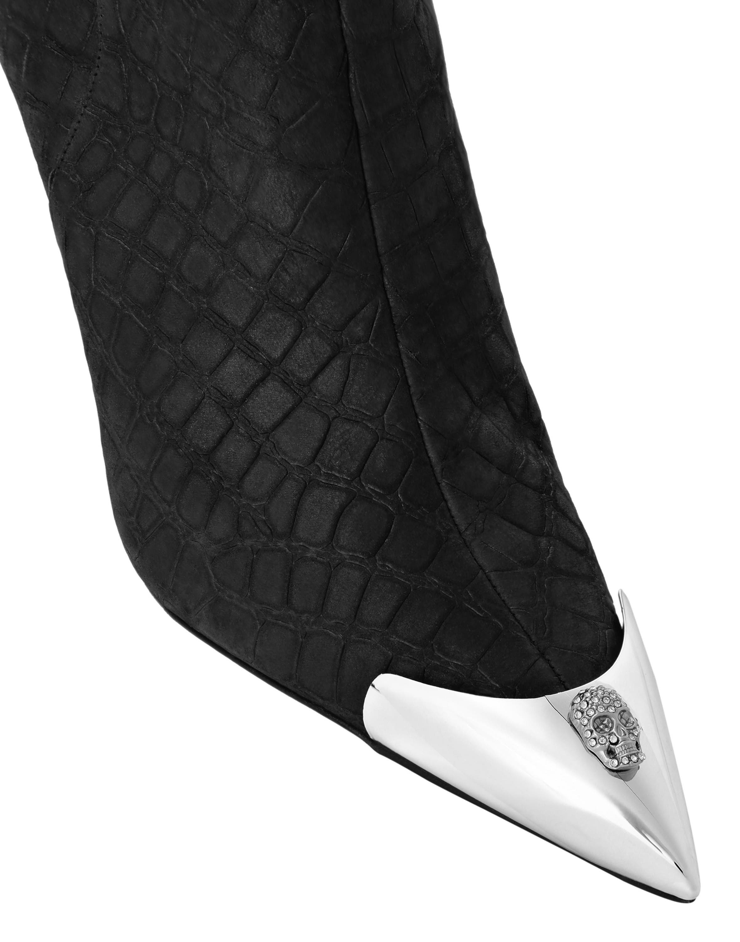 PHILIPP PLEIN Nubuck Mid-Heeled Low Boots 9 Women, Alternate, color, Black