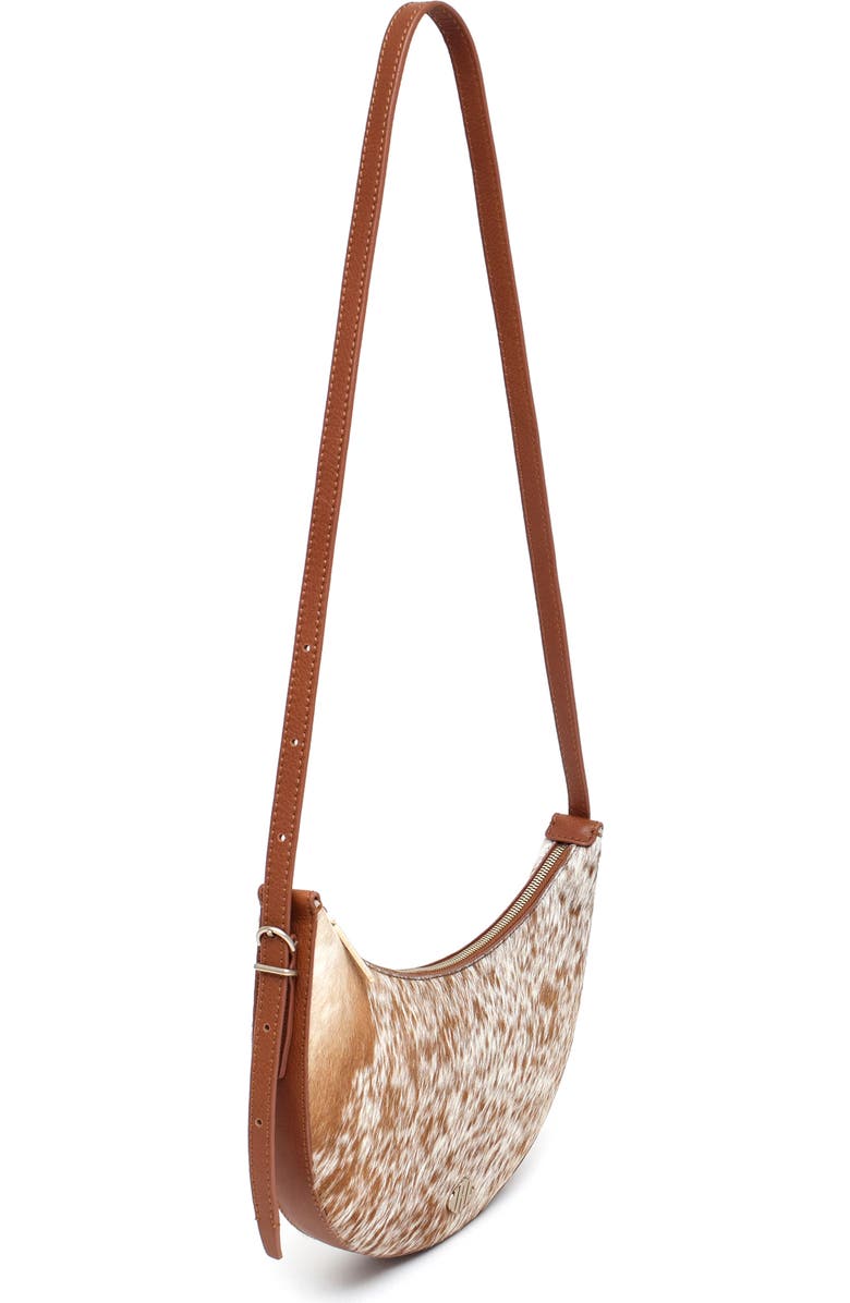 New Amsterdam Leatherworks Silas Genuine Calf Hair Saddle Bag, Alternate, color, Chestnut/ Ivory