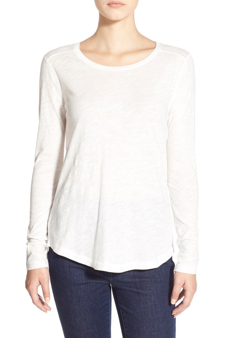 Whisper Cotton Long Sleeve Crewneck Tee, Main, color, BRIGHT IVORY