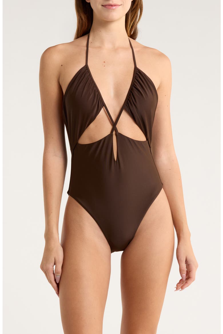 Nia Cutout One-Piece Swimsuit, Main, color, BEACH BROWN