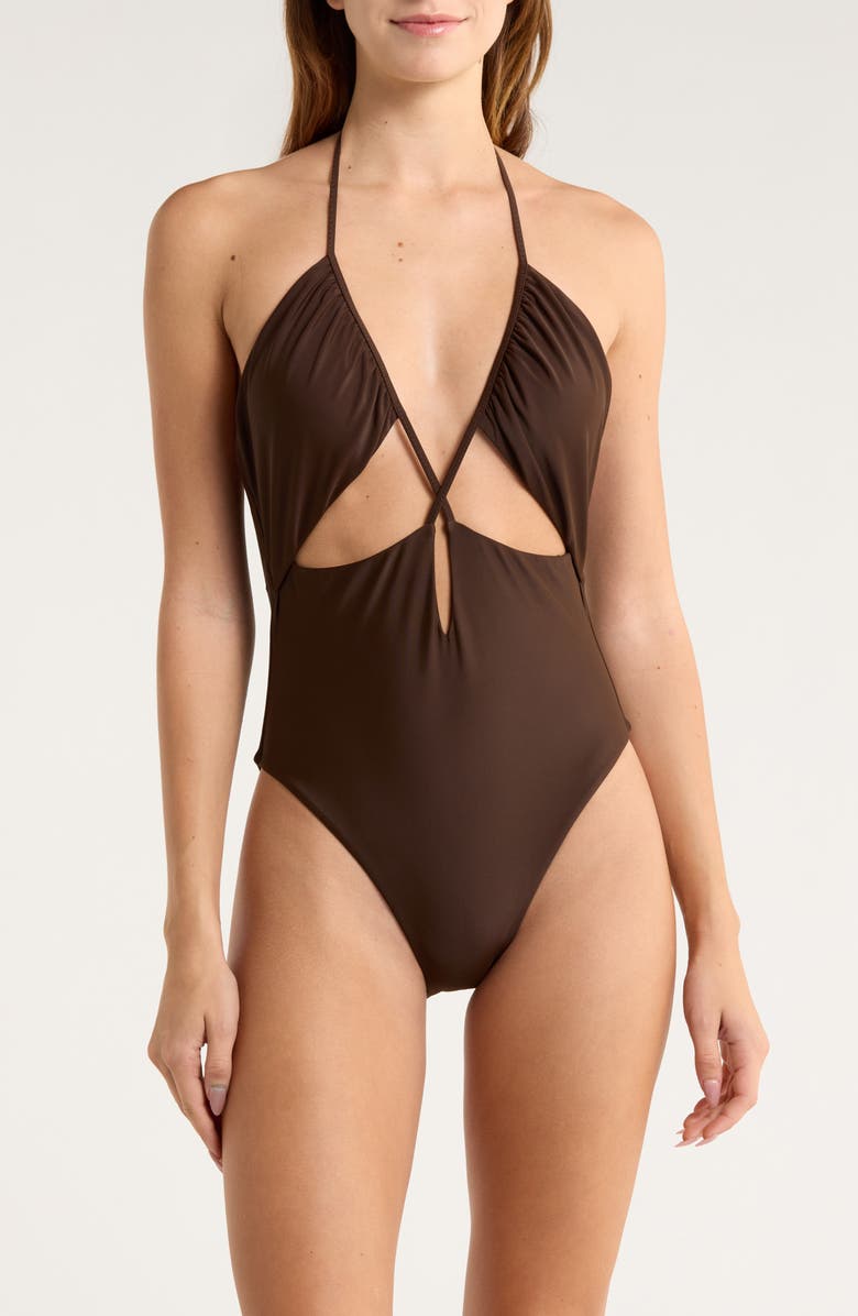 Ramy Brook Nia Cutout One-Piece Swimsuit, Main, color, Beach Brown