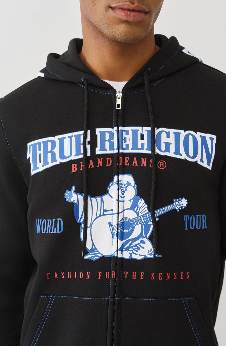 True Religion Buddha Icon Zip Hoodie, Alternate, color, Jet Black