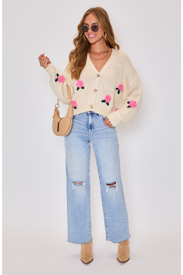 Garden Stroll 3D Floral Cardigan, Alternate, color, CREAM/ PINK