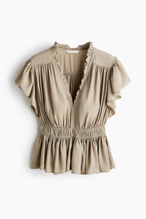 Flutter-sleeved Peplum Blouse
