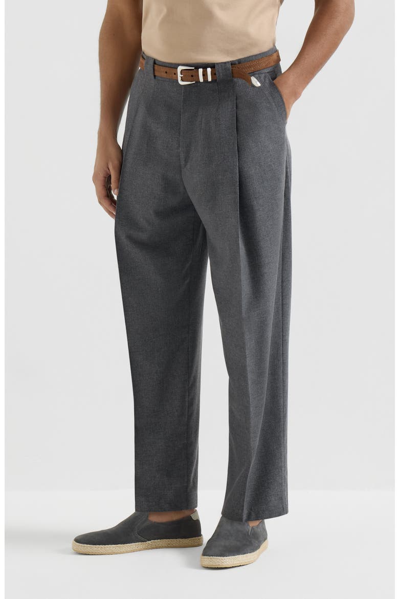 Virgin wool, cotton and silk mouliné trousers with pleat, Main, color, Anthracite