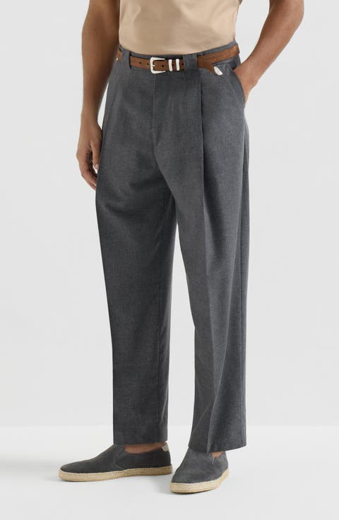 Virgin wool, cotton and silk mouliné trousers with pleat
