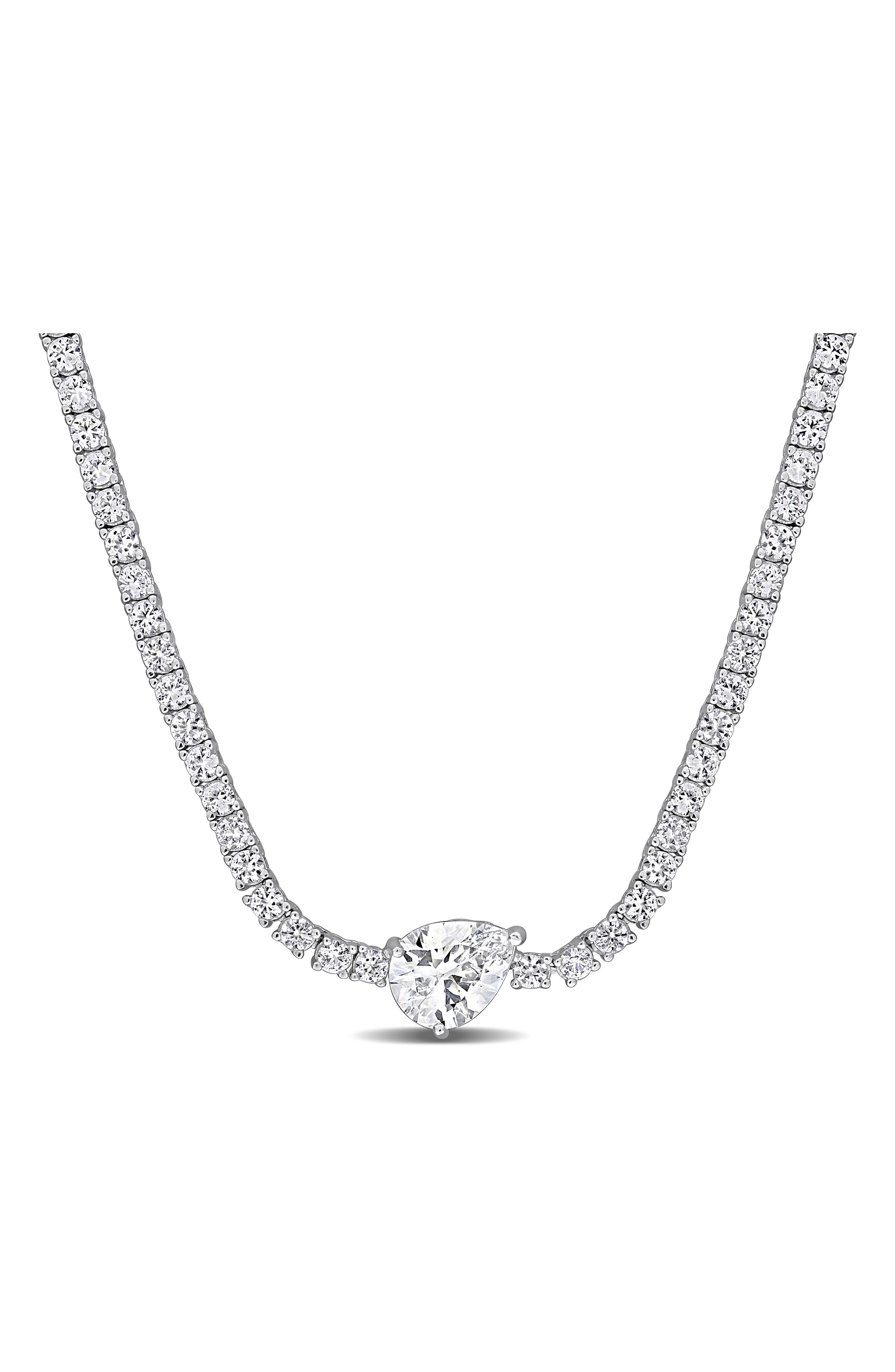 Pear Shaped Lab Created White Sapphire Tennis Necklace