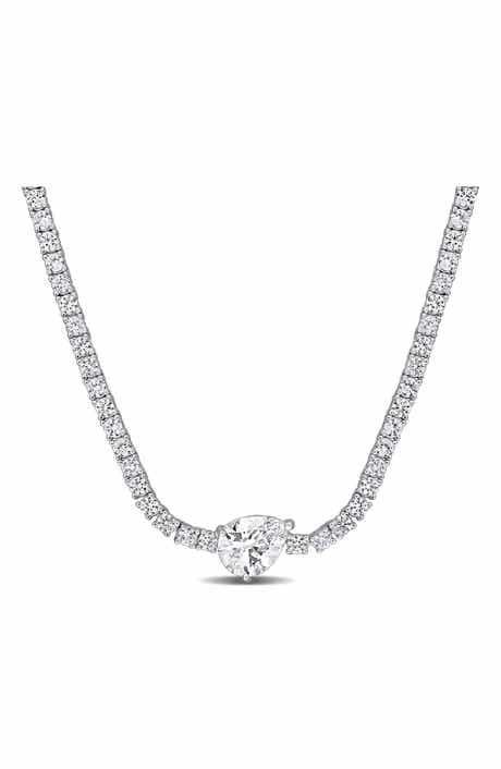 Pear Shaped Lab Created White Sapphire Tennis Necklace
