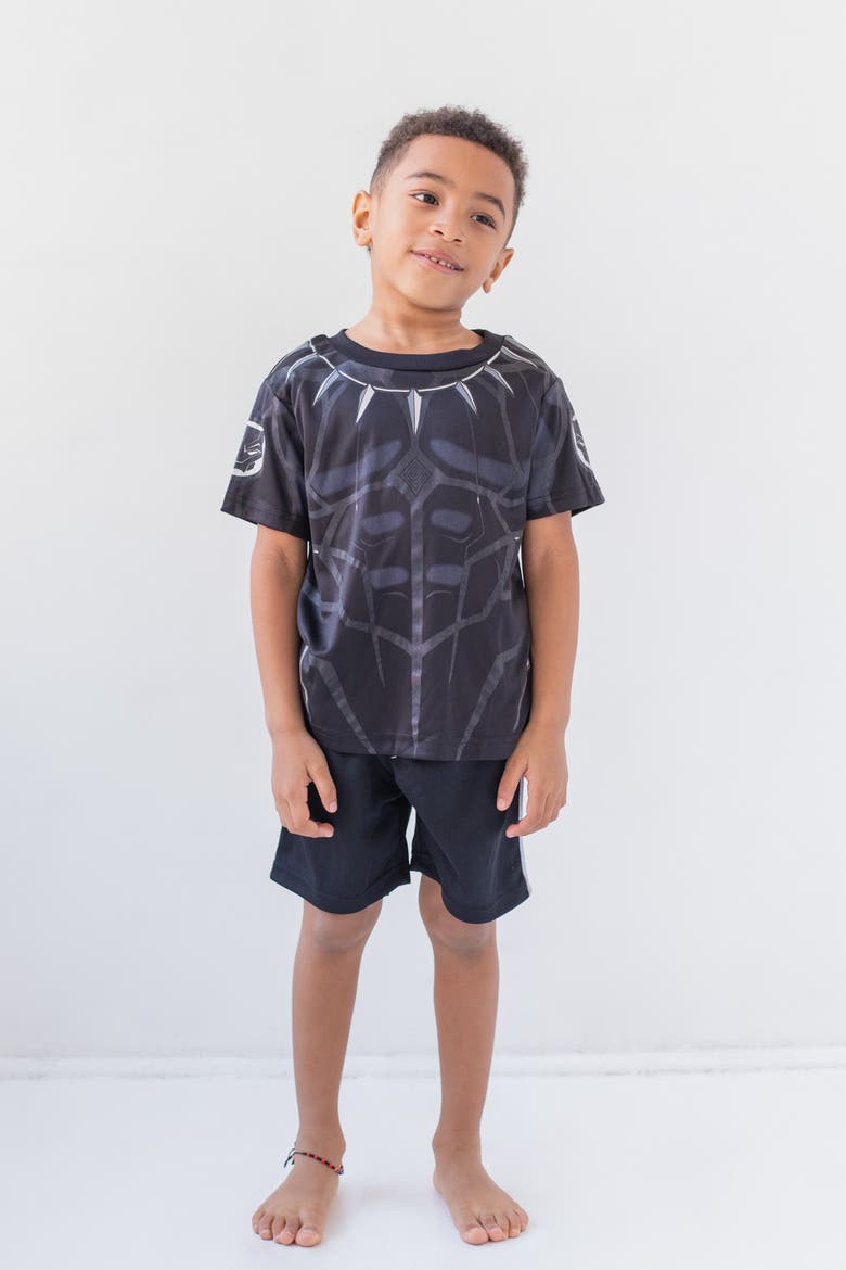 T-Shirt & Mesh Shorts Set, Alternate, color, Heather Grey Black