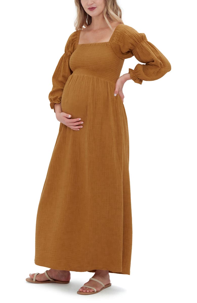 Ingrid & Isabel<sup>®</sup> Smocked Long Sleeve Maternity Maxi Dress, Main, color, 