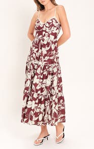 FLYING TOMATO Floral Tiered Cotton Midi Dress