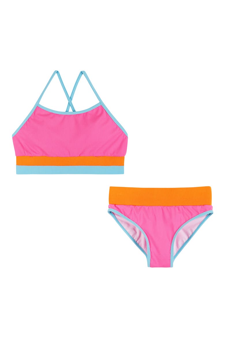 Kids' Rib Colorblock Two-Piece Swimsuit, Main, color, PINK