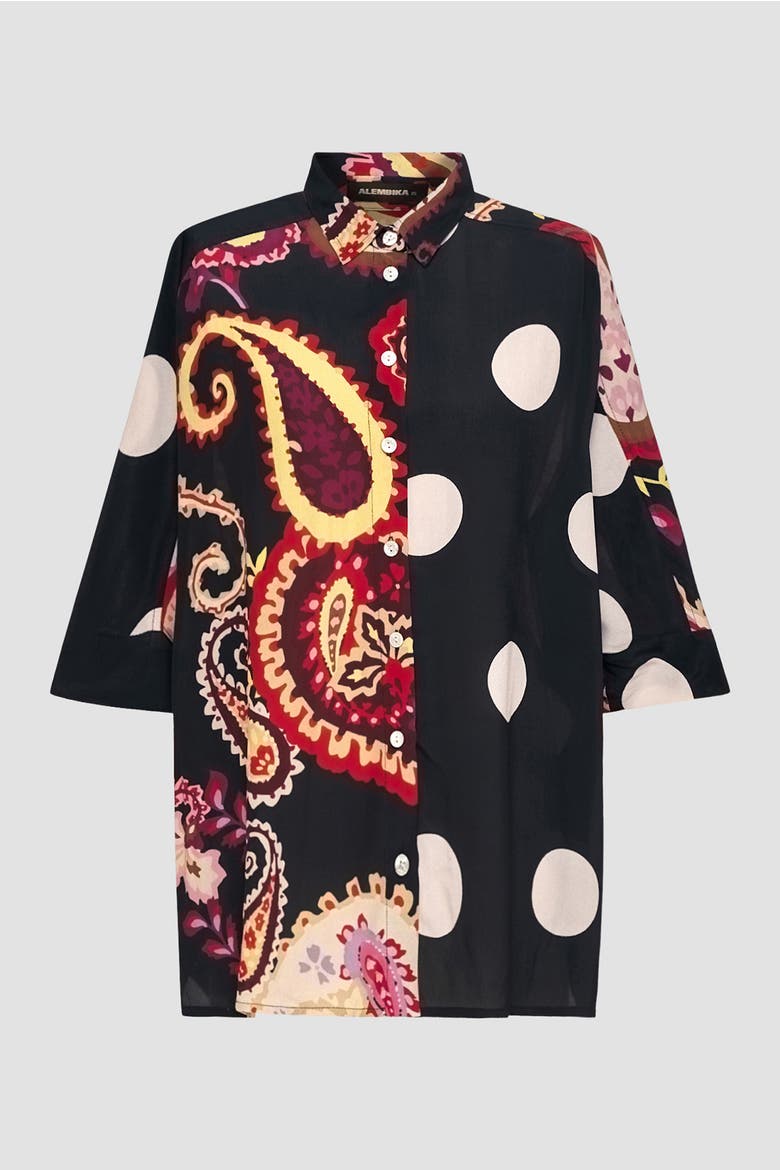 Fiesta mixed print  button-up shirt, Alternate, color, Polka Dots/ Fiesta Print