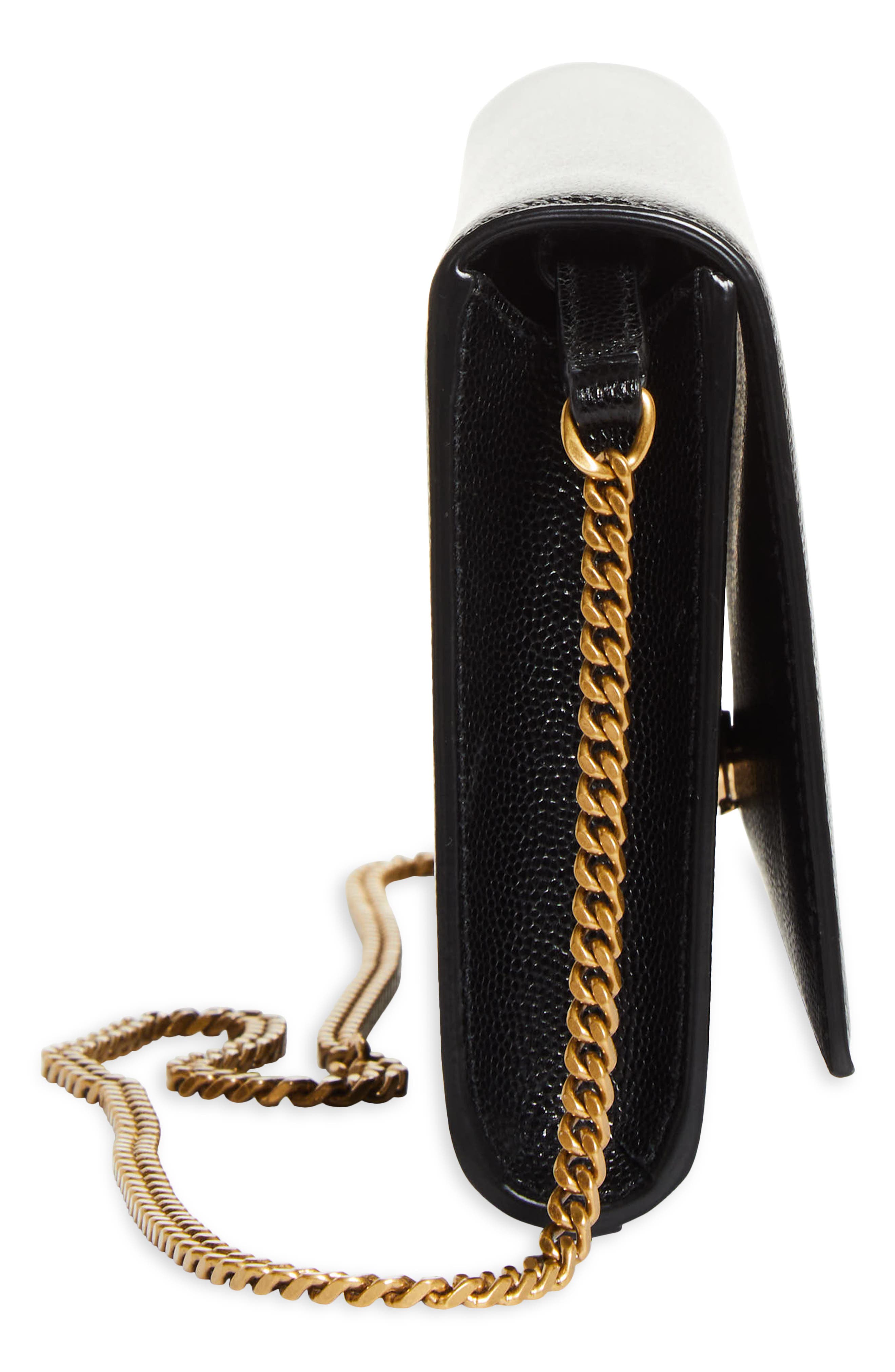 Saint Laurent Kate Leather Clutch on a Chain, Alternate, color, Noir