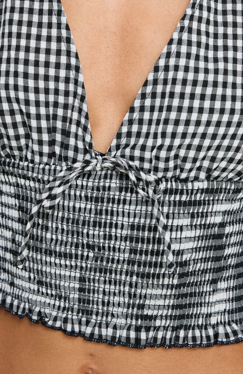 Princess Polly Mixing It Up Gingham Smocked Crop Tank In Black