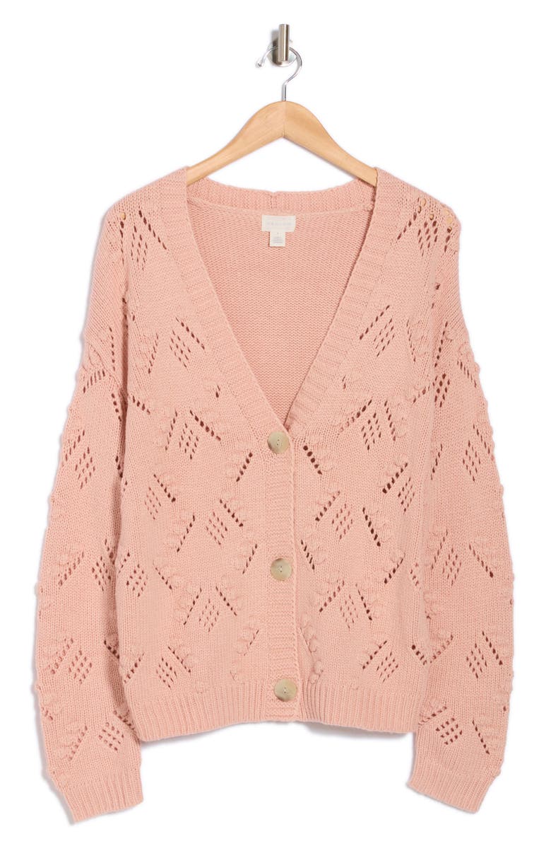 Caslon<sup>®</sup> V-Neck Bubble Stitch Cardigan, Alternate, color, Pink Smoke