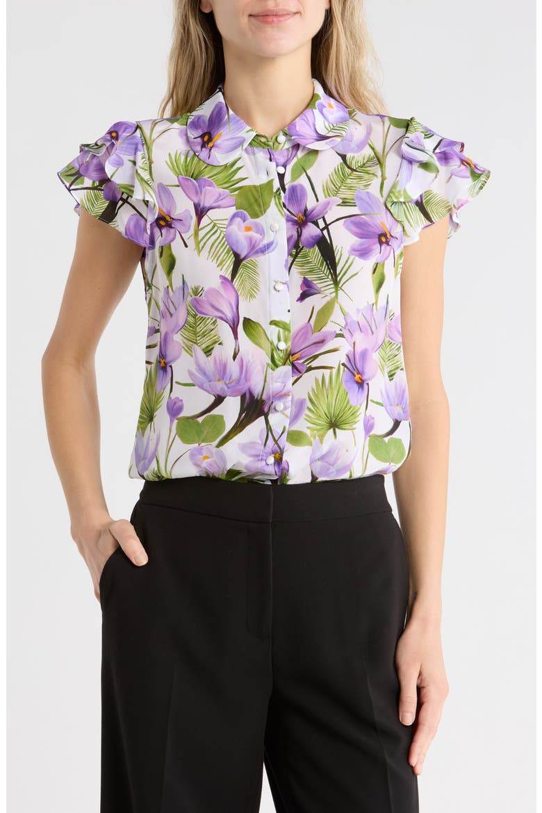 Ziggy Ruffle Cap Sleeve Top, Main, color, FLORAL PALM CREAM
