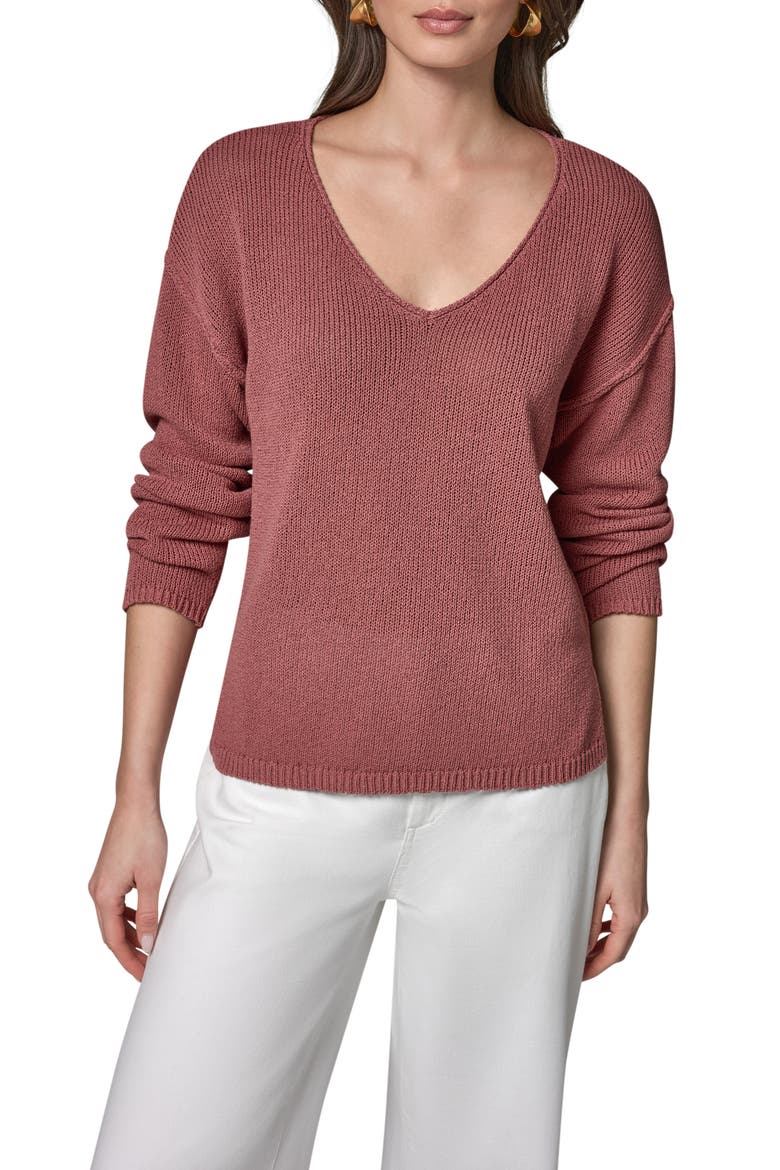 Rolled V-Neck Sweater, Alternate, color, DESERT CLAY