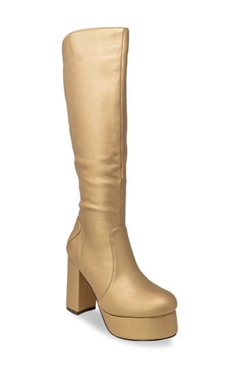 Chase & Chloe Chase And Chloe Knee High Platform Boot In Gold