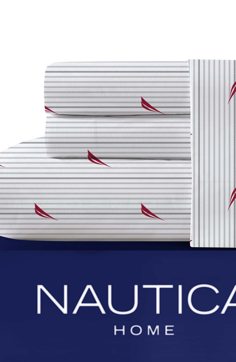 Nautica Audley Stripe Sheet Set, Main, color, Red/ Grey