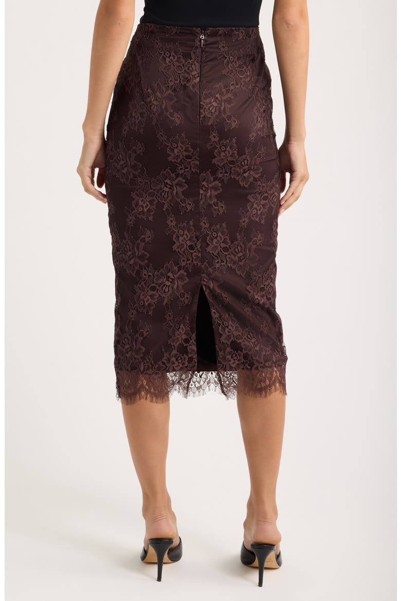 Serelle Floral Lace Overlay Midi Skirt, Alternate, color, CHOCOLATE BROWN