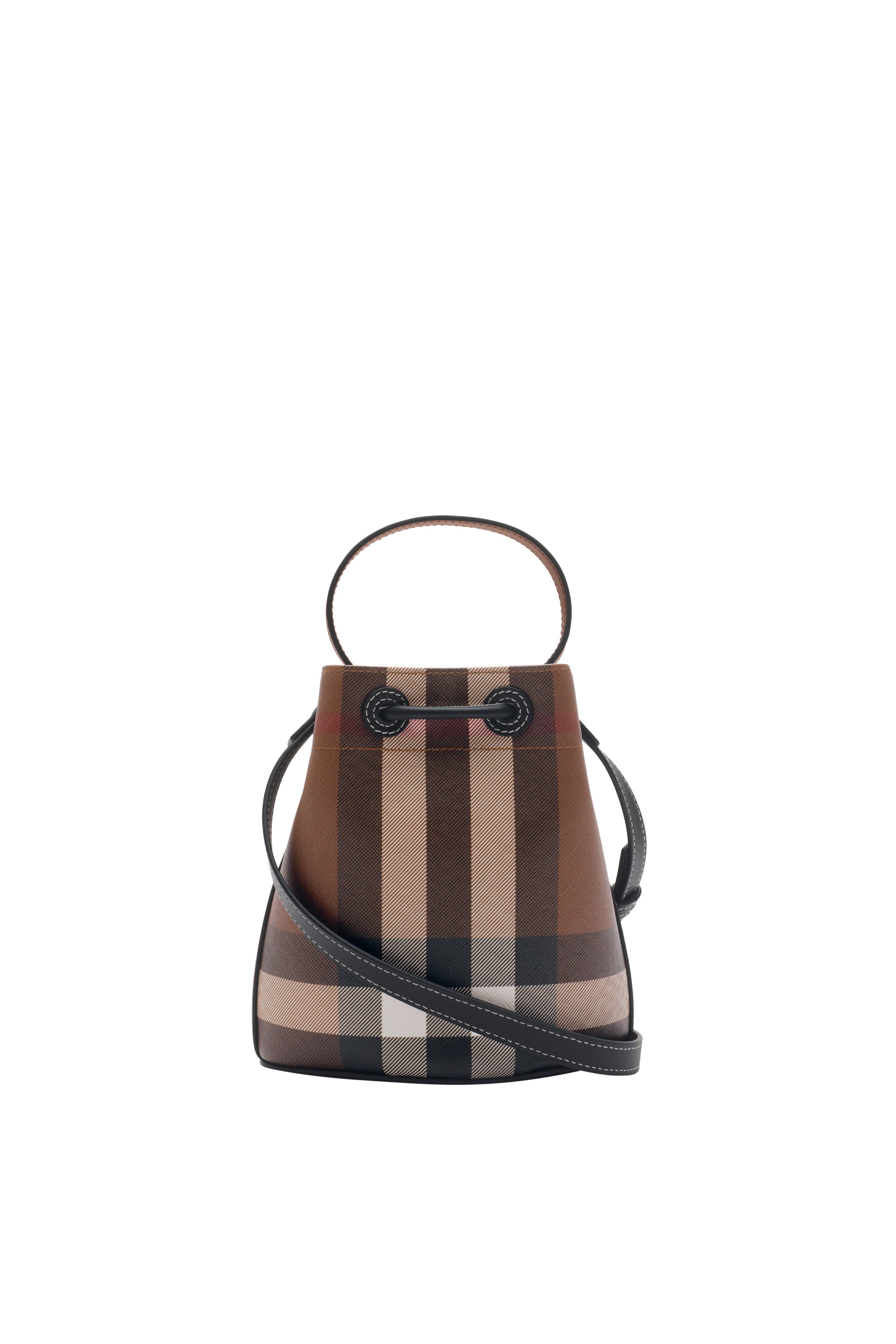 Burberry Mini Check Bucket Bag, Alternate, color, Dark Birch Brown