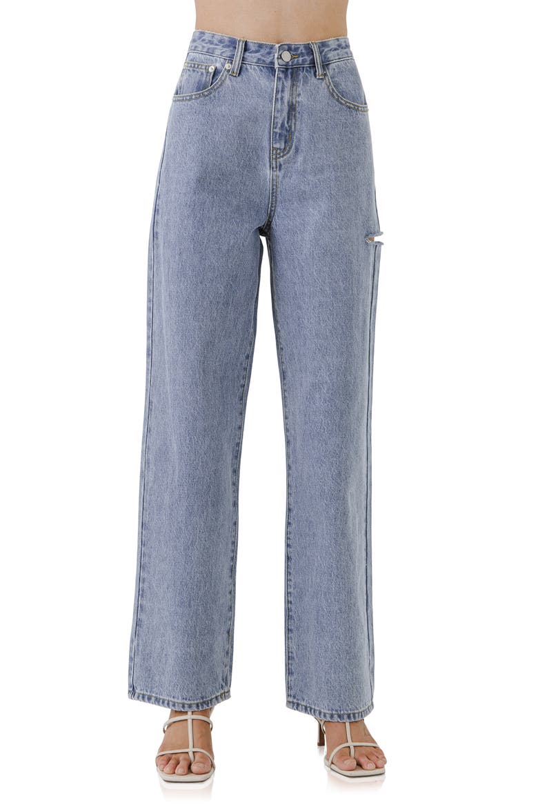 High Waist Cutout Detail Jeans, Alternate, color, DENIM