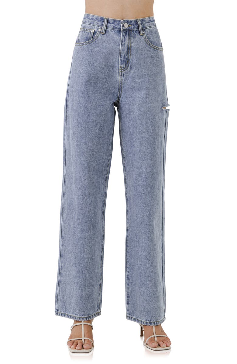 Grey Lab High Waist Cutout Detail Jeans, Alternate, color, Denim