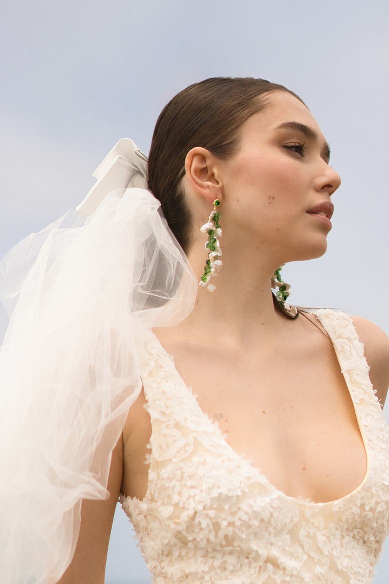 Midori Pearl Petal & Peridot Tassel Earrings, Alternate, color, Gold/Green