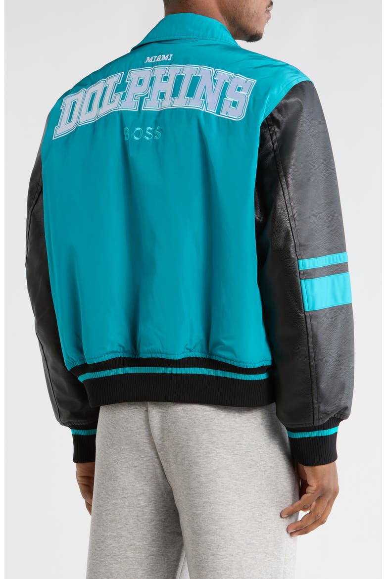 x NFL Miami Dolphins Cutback Varsity Jacket, Alternate, color, OPEN GRN
