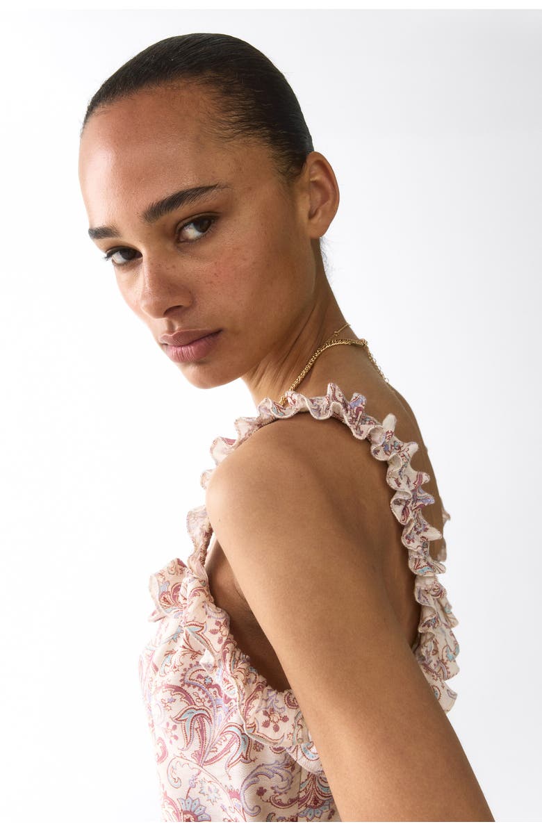 H&M Ruffled Crêpe Dress, Alternate, color, Light Beige/Paisley