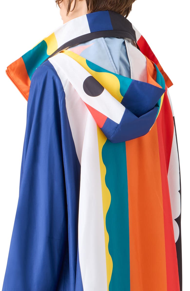 Akris Paravent Print Hooded Taffeta Coat, Alternate, color, Orange Multi