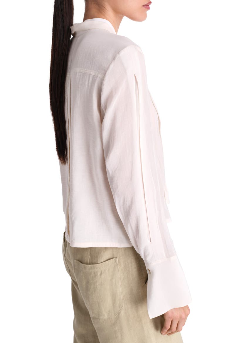Patti Tie Neck Pleat Detail Cotton & Silk Button-Up Shirt, Alternate, color, IVORY