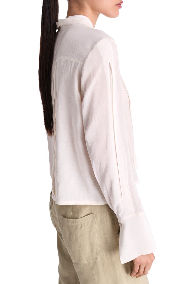TWP Patti Tie Neck Pleat Detail Cotton & Silk Button-Up Shirt, Alternate, color, Ivory