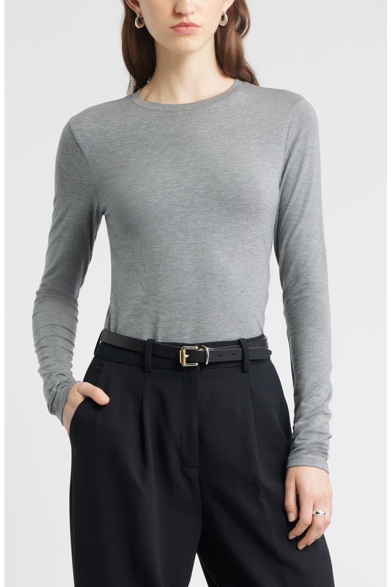 Long Sleeve Crewneck T-Shirt, Main, color, GREY DARK HEATHER