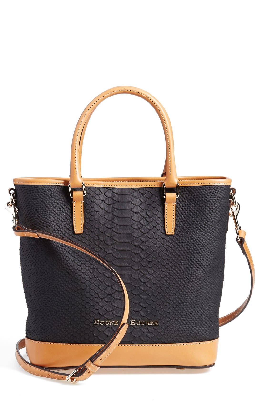 'Cara' Snake Embossed Leather Satchel, Main, color, BLACK