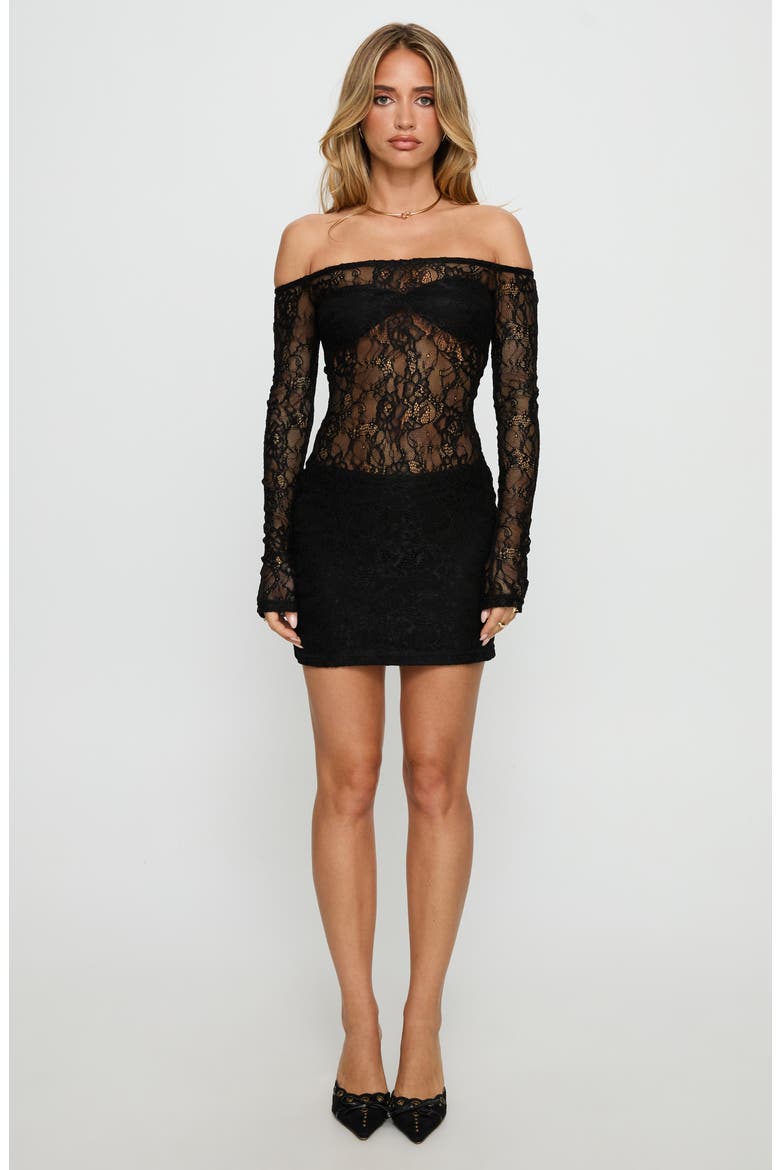 Annora Long Sleeve Lace Minidress, Alternate, color, BLACK