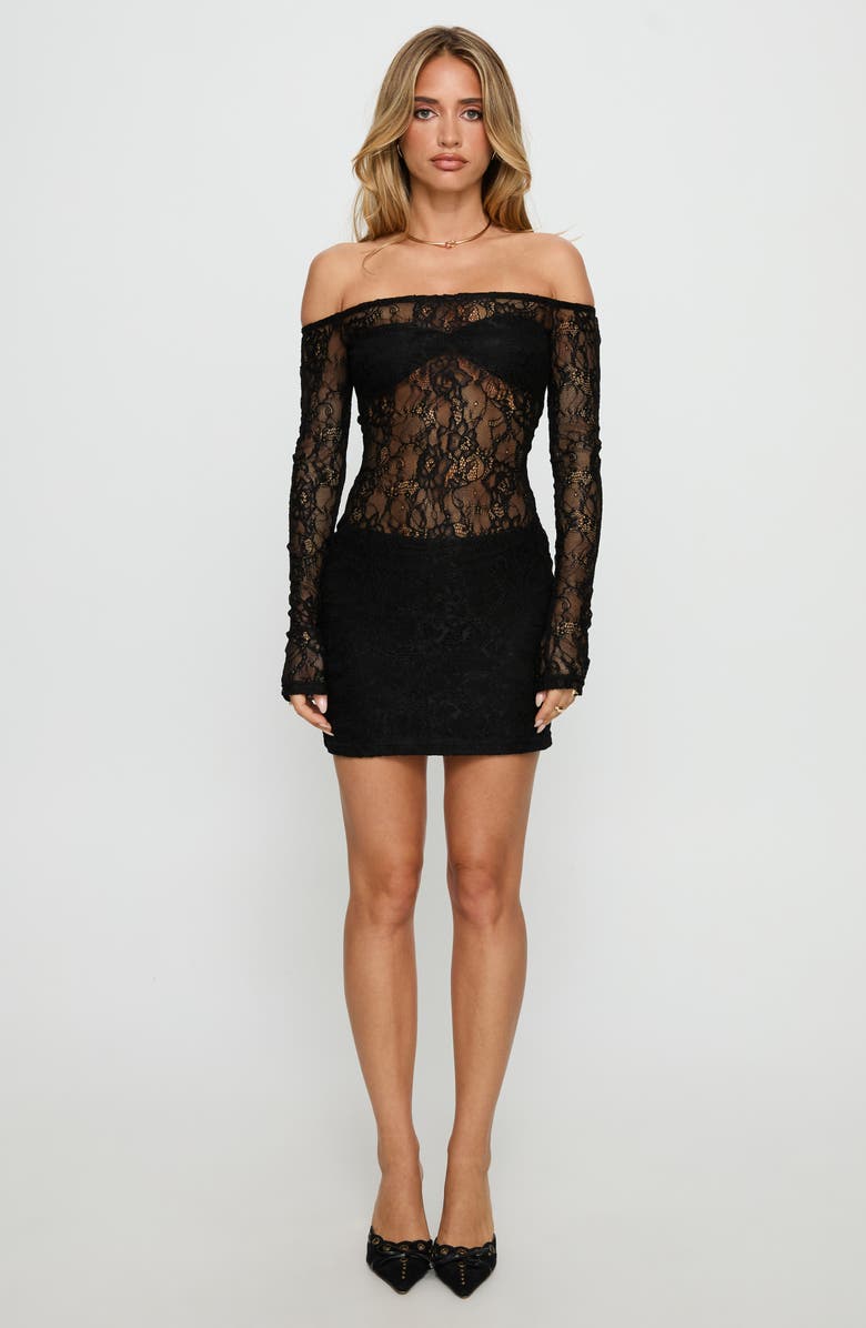 Princess Polly Annora Long Sleeve Lace Minidress, Alternate, color, Black