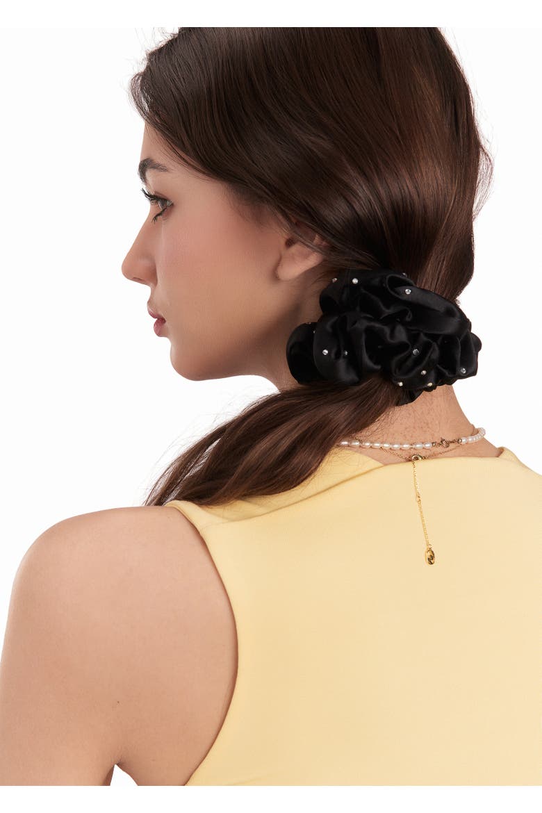 Crystal Twinkle Silk Scrunchie, Alternate, color, Black