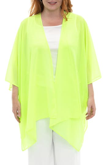 Nina Leonard Semi Sheer Open Front Topper In Neon Yel