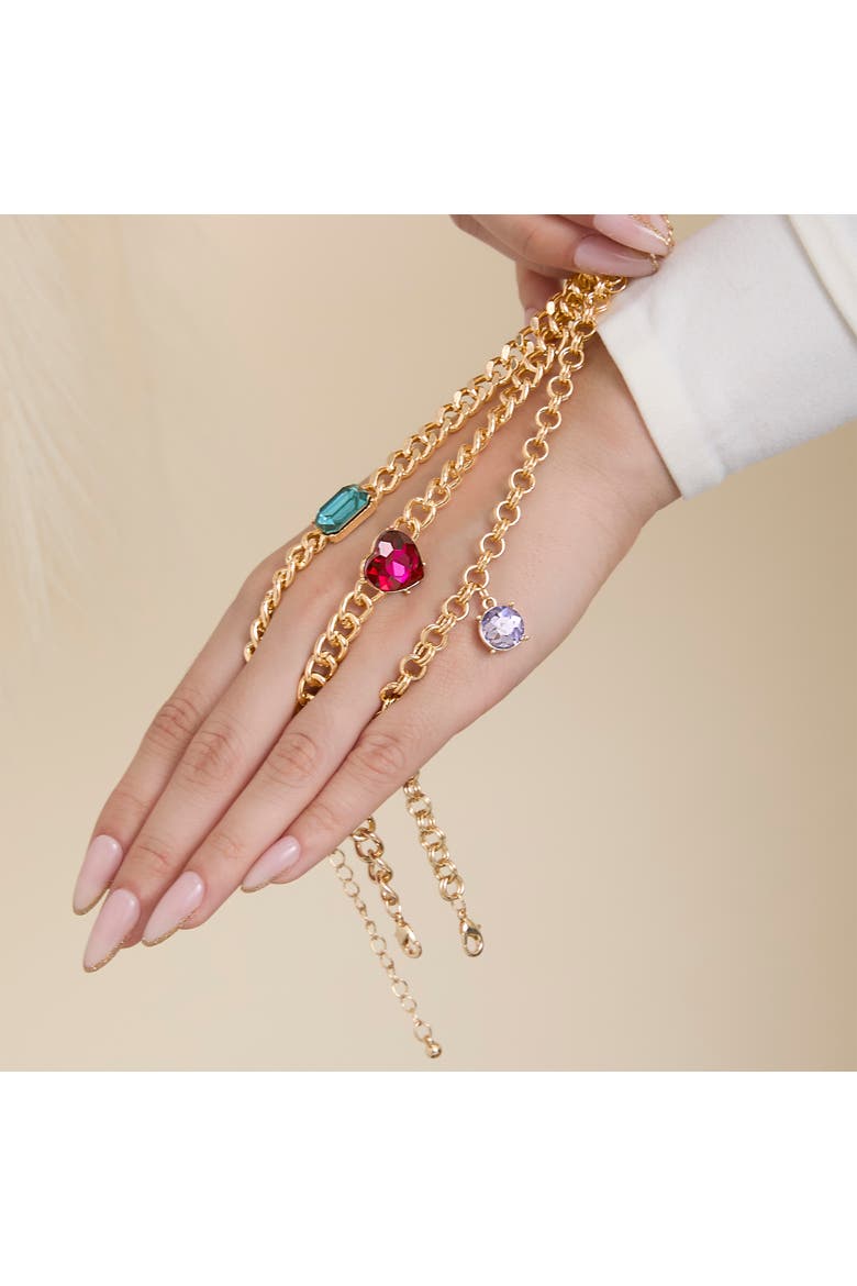 Gemstone Charm Chain Bracelet, 3-Piece, Alternate, color, Gold