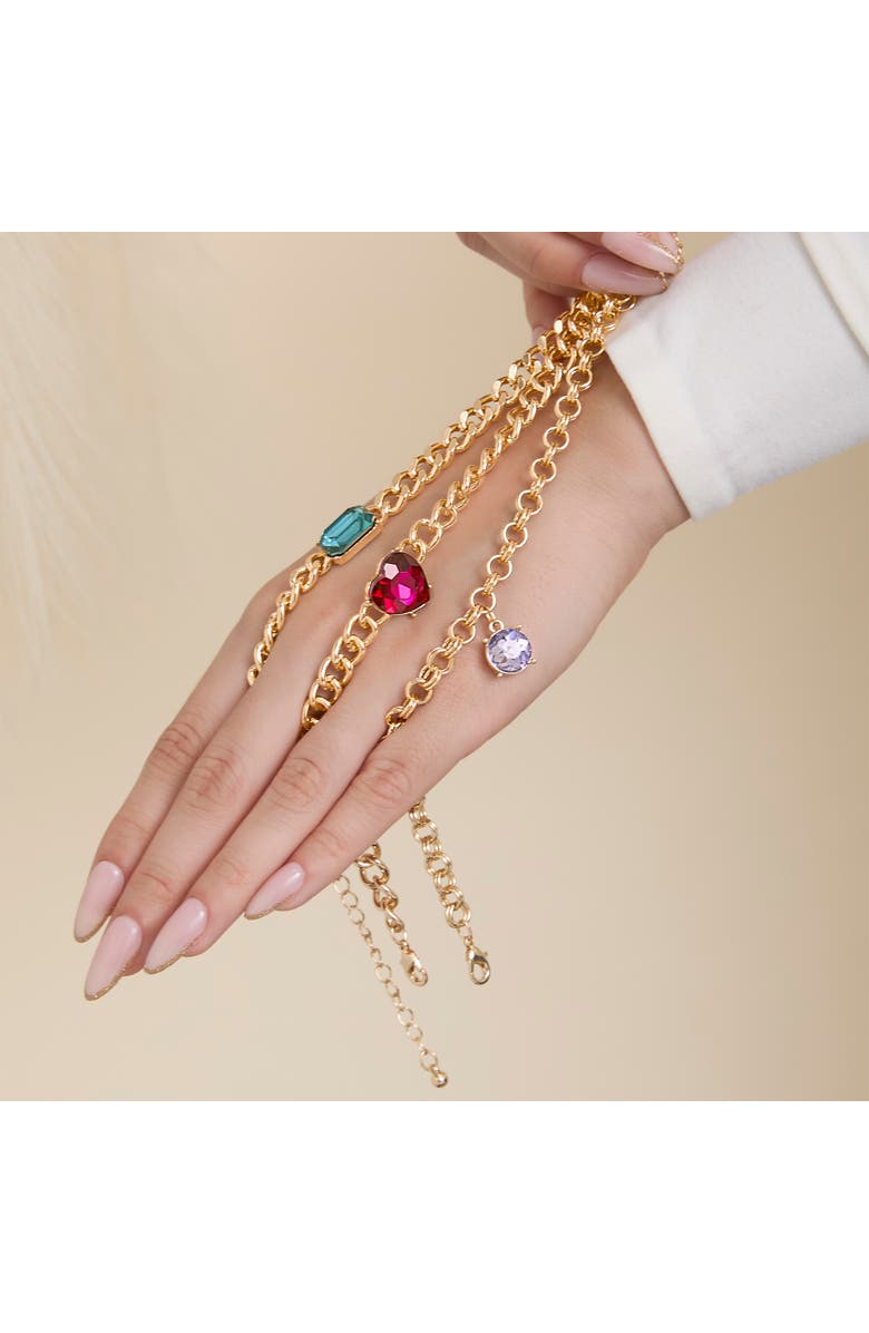 Jessica Simpson Gemstone Charm Chain Bracelet, 3-Piece, Alternate, color, Gold