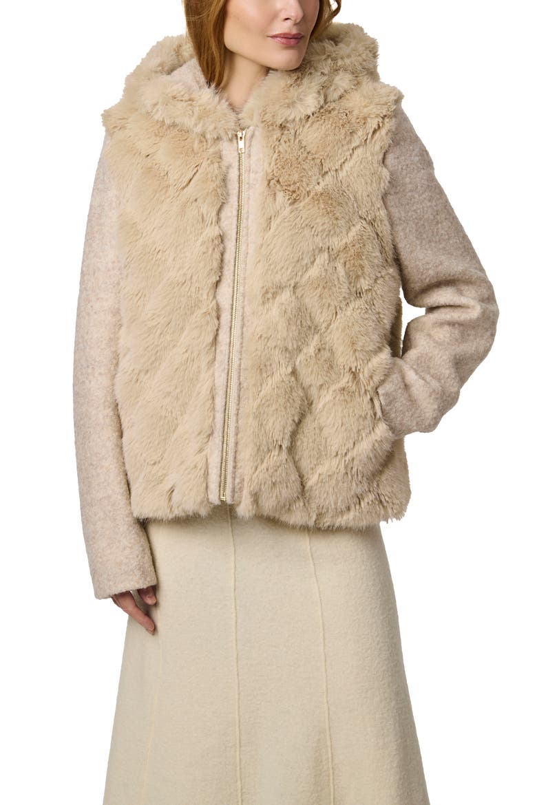 Darien Faux Fur & Bouclé Jacket, Alternate, color, BEIGE
