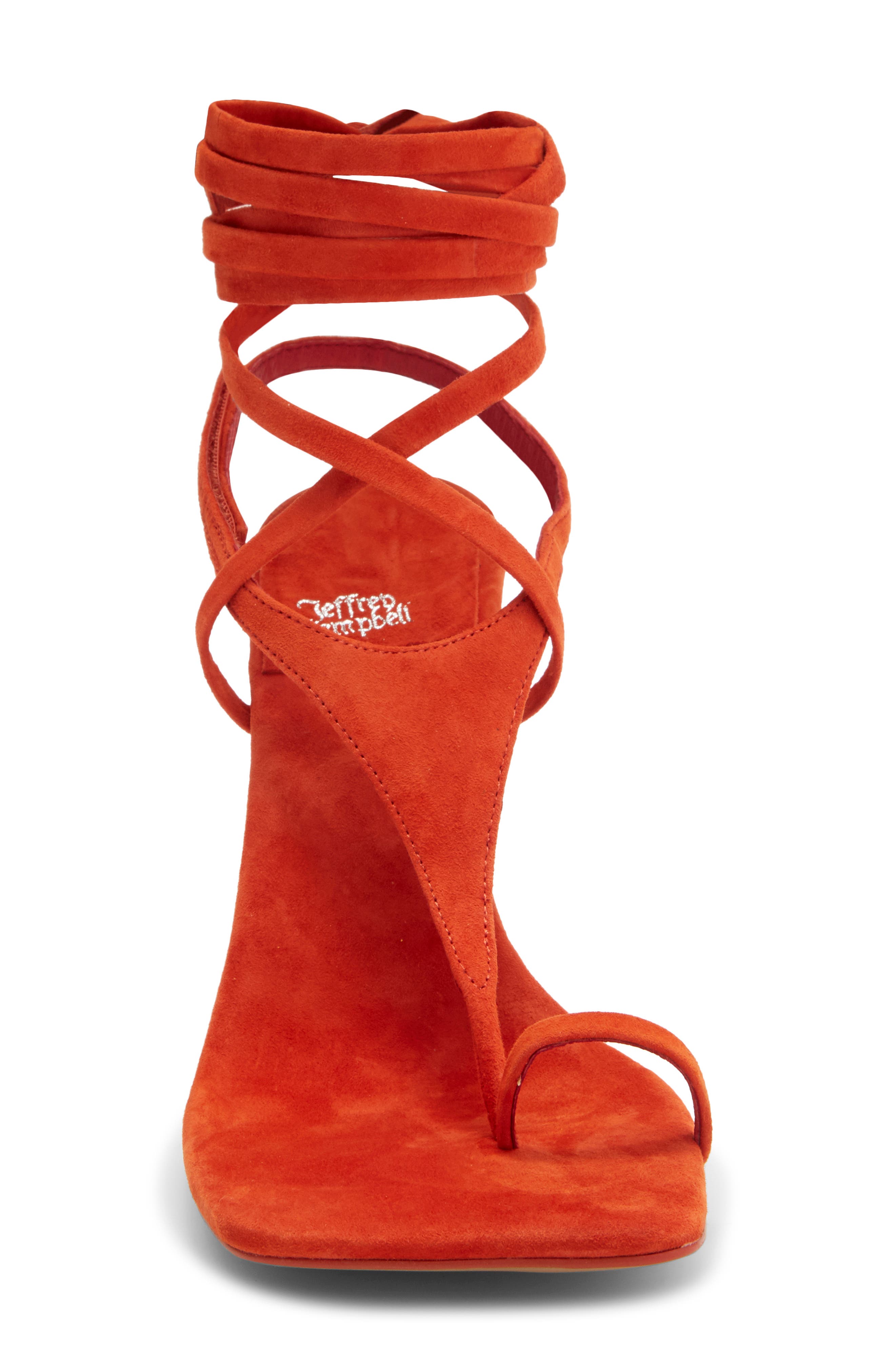 Jeffrey Campbell Bon Bon Ankle Wrap Sandal, Alternate, color, Orange Suede