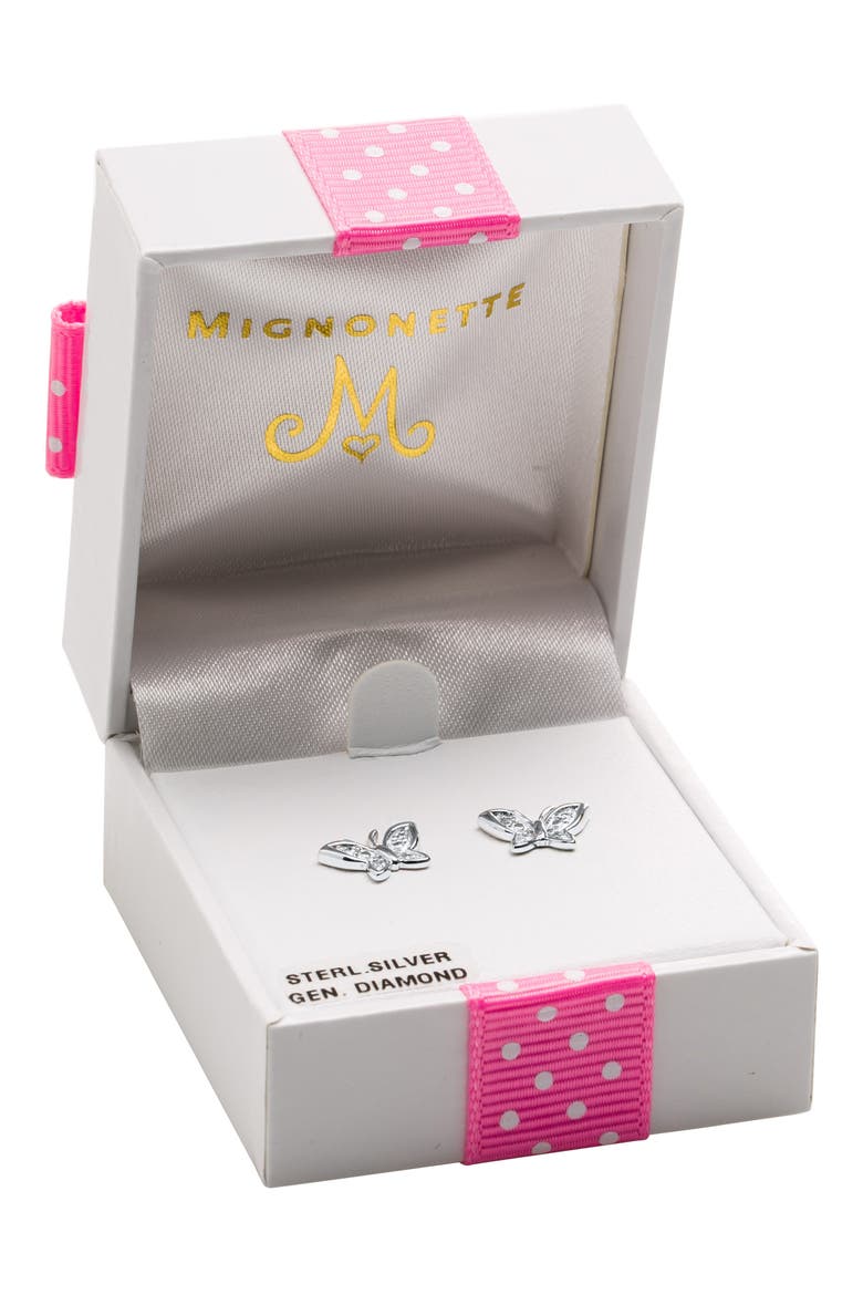 Sterling Silver & Diamond Butterfly Stud Earrings, Alternate, color, SILVER