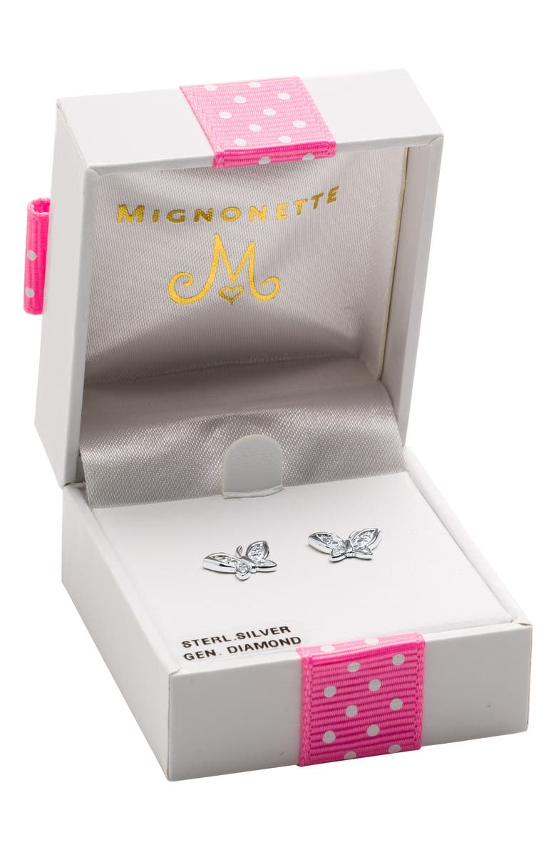 Mignonette Sterling Silver & Diamond Butterfly Stud Earrings, Alternate, color, Silver