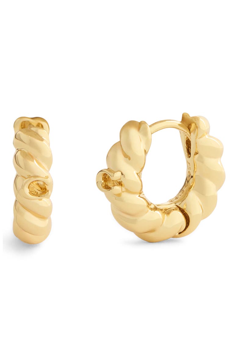 Twisted C Huggie Hoop Earrings, Main, color, SHINY GOLD